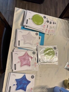 Party Foil Balloons - Star & Round Shapes in Blue, Pink, Green, White